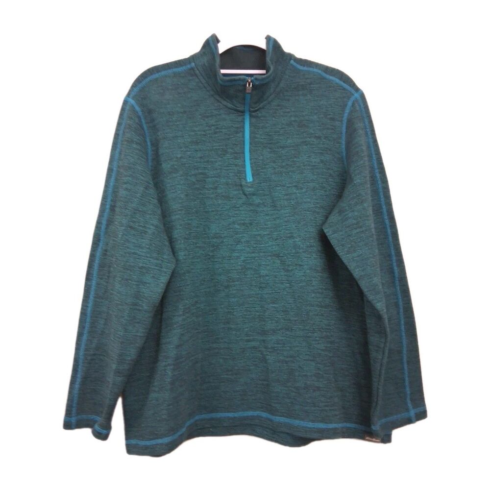 Eddie Bauer Pullover Mens 2XL XXL 1/4 Zip Teal Blue Fleece Lined Mock Neck Shirt
